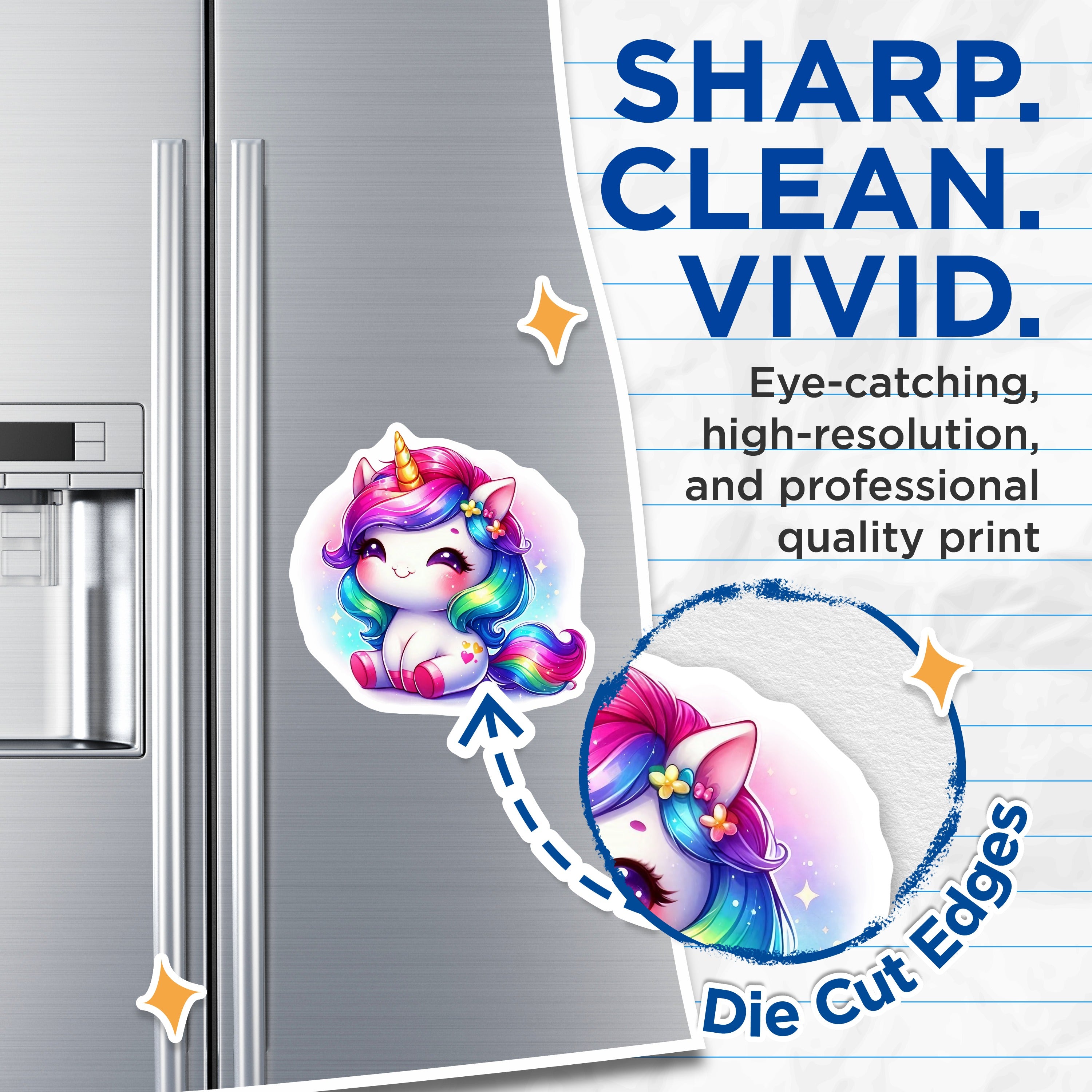 (2 Pack) Cute Unicorn Magnets - Rainbow Fantasy Fridge Decor - Magical Creature Art for Kids - 5 Inches On Longest Side - Thick Durable Magnet - Made in USA - MAG38667