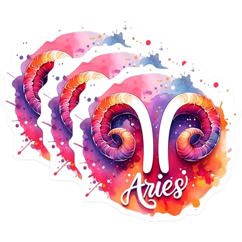 (3 Pack) Aries Zodiac Decals - Colorful Astrology Decals - Laptop Decal- 3 Inches On Longest Side - Easy Peel & Apply - Made in USA - 3MCS5938