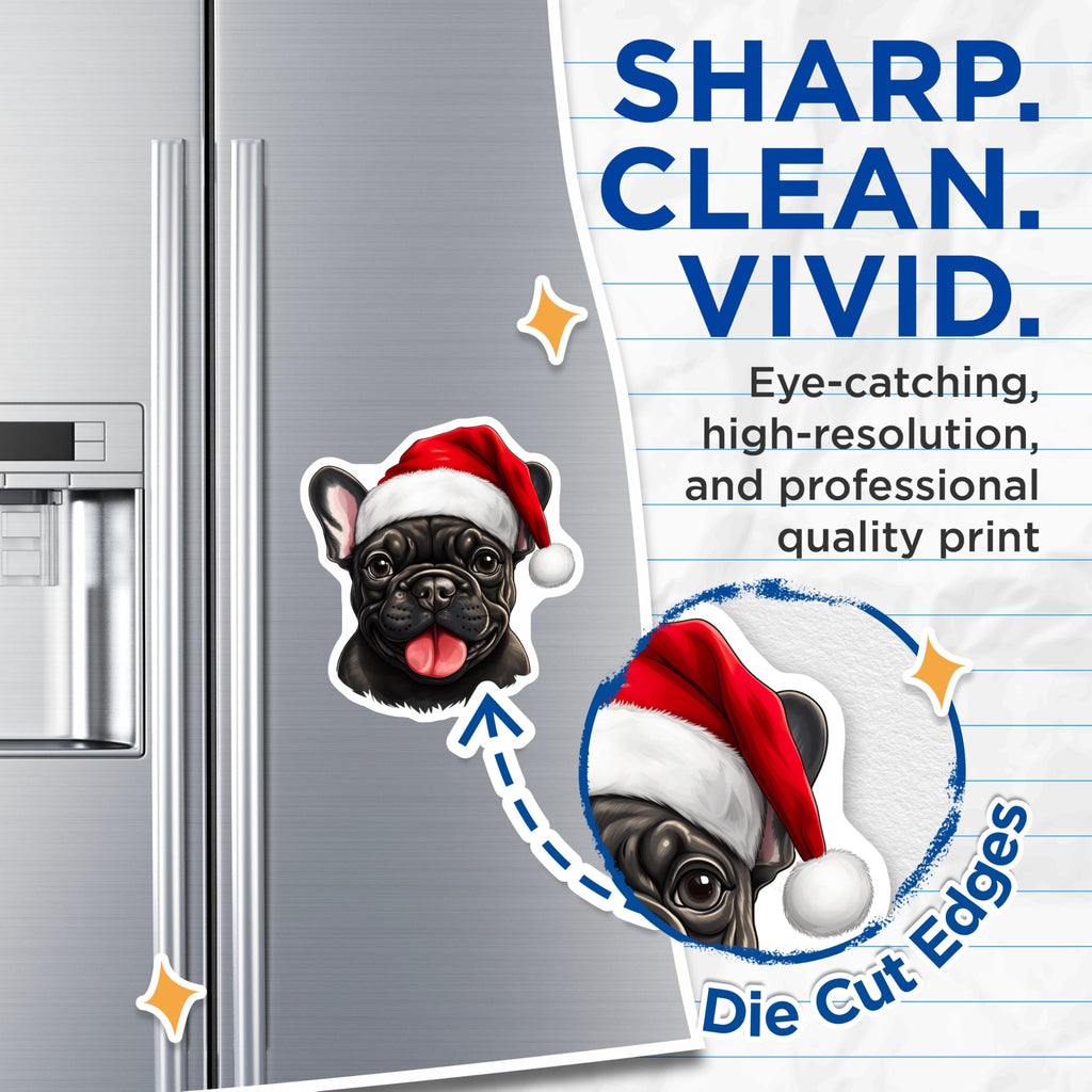 (2 Pack) French Bulldog Christmas Magnets - Santa Hat Dog Decor - Holiday Pet Accessory - 5 Inches On Longest Side - Thick Durable Magnet - Made in USA - MAG29144