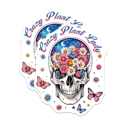 (2 Pack) Crazy Plant Lady Magnets - Skull Flowers - Butterfly Decor - Unique Floral Skull Design - 5" On Longest Side - for Cars, Fridges, Toolboxes - Made in USA - MAG7375