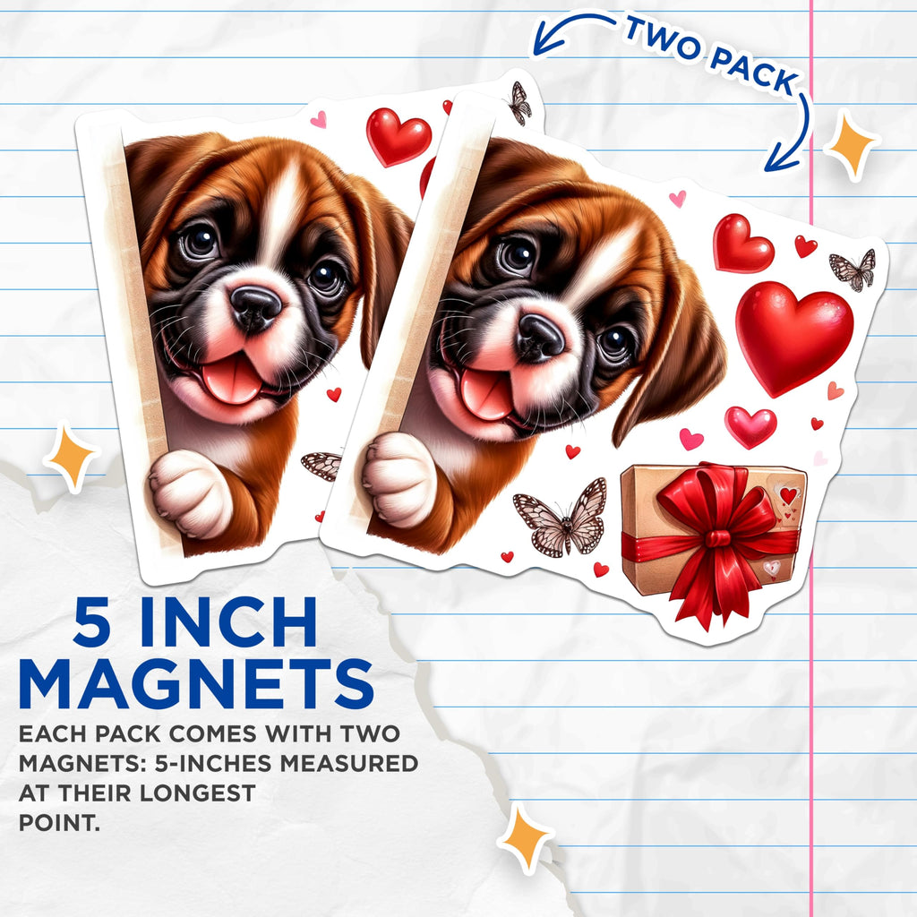 (2 Pack) Boxer Dog Magnets - Valentine Hearts - Puppy Lover Decor - 5" On Longest Side - Premium Magnet - for Cars, Refrigerators, Toolboxes, Lockers - Made in USA - MAG15446