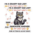 (2 Pack) Grumpy Cat Humor Stickers - Sarcastic Answer - Funny Old Lady Quote for Dad - 5" On Longest Side - Sticks to Smooth Flat Surfaces - Made in USA - BMCS7349
