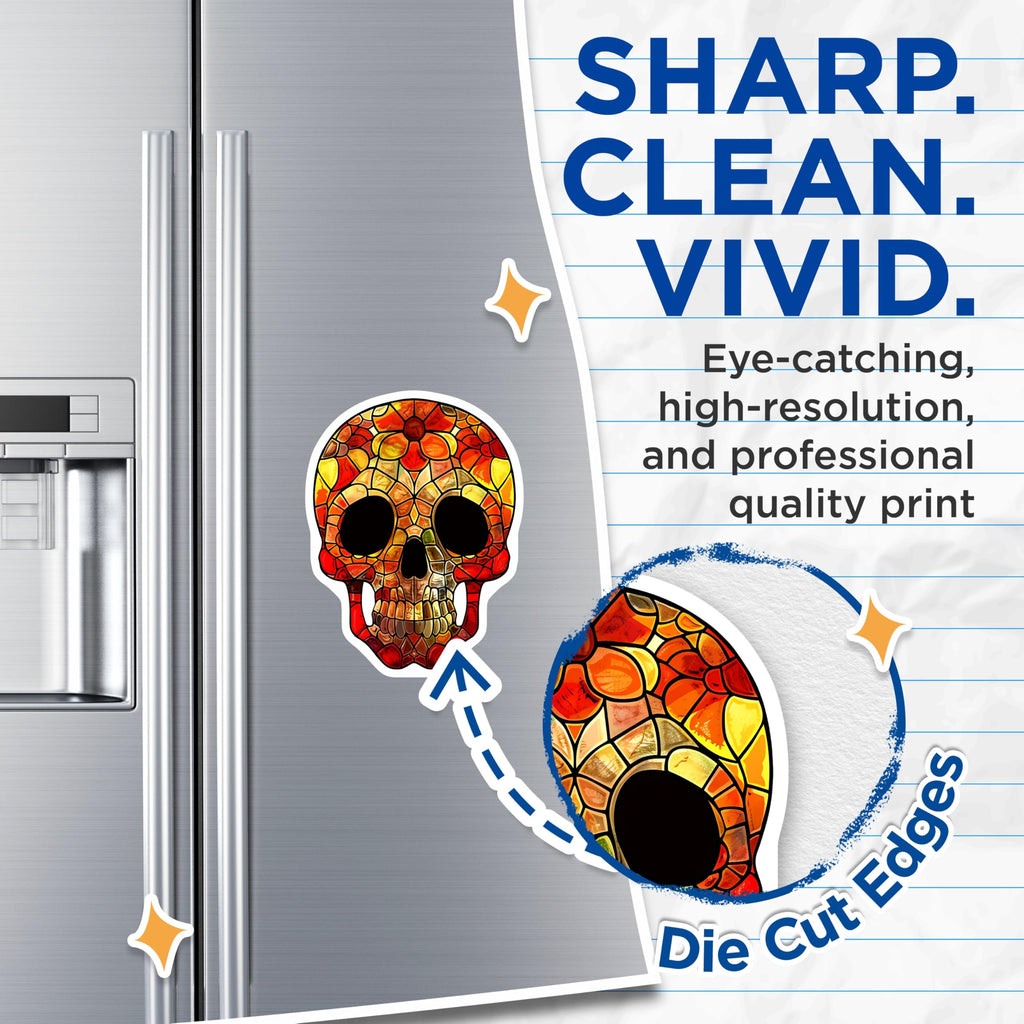 (2 Pack) Skull Magnets - Stained Glass - Colorful Sugar Skull - 5" On Longest Side - Premium Magnet - for Cars, Refrigerators, Toolboxes, Lockers - Made in USA - MAG17111
