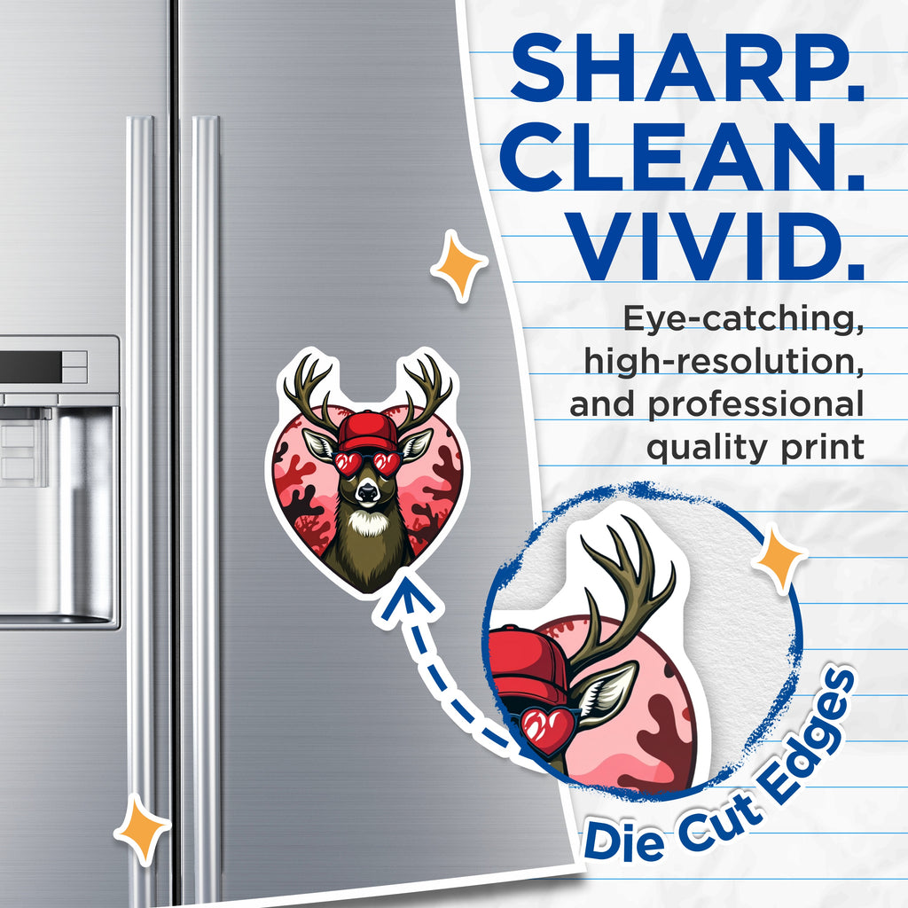 (2 Pack) Cool Deer Magnets - Heart Sunglasses Buck - Funny Animal Fridge Decor - 5 Inches On Longest Side - Thick Durable Magnet - Made in USA - MAG37361