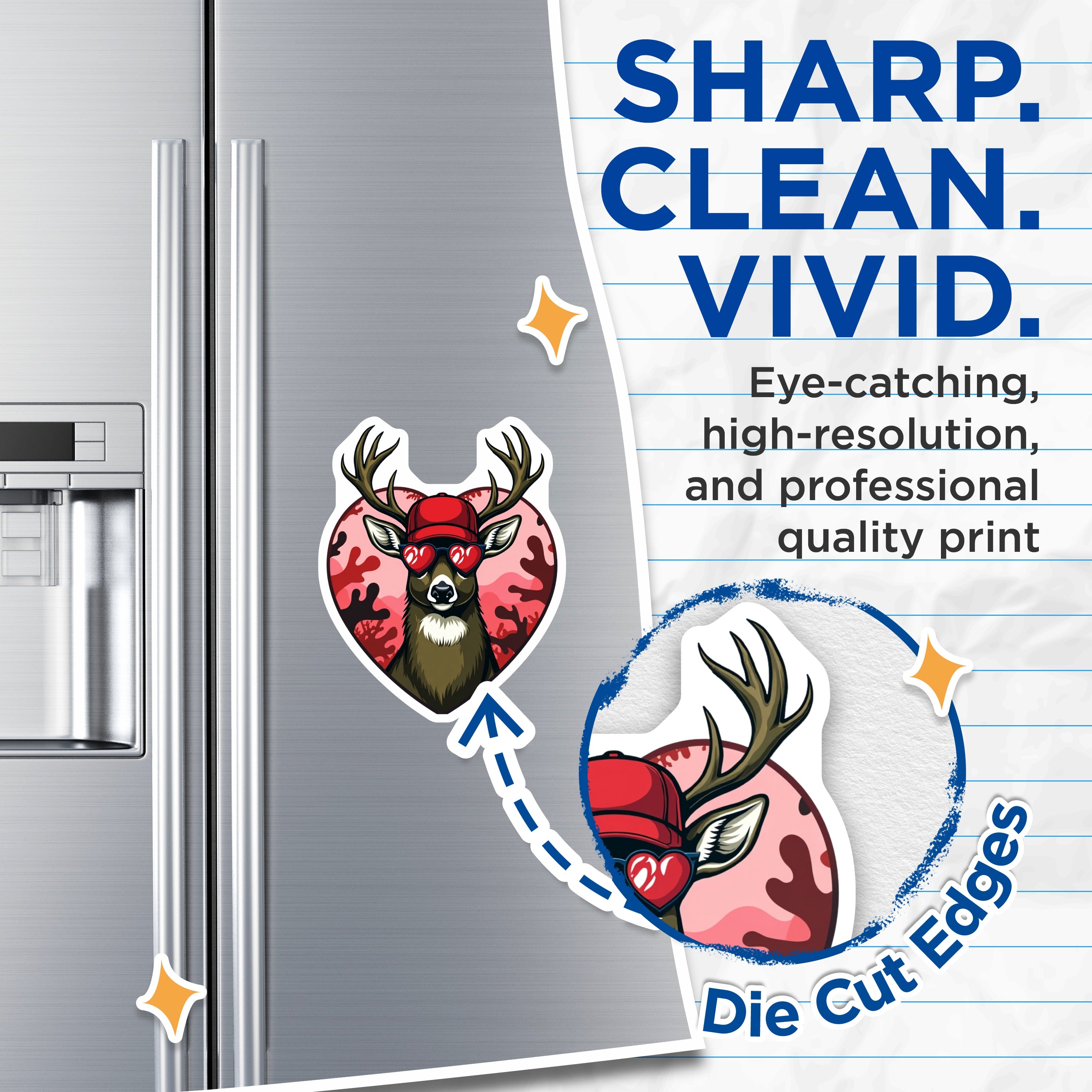 (2 Pack) Cool Deer Magnets - Heart Sunglasses Buck - Funny Animal Fridge Decor - 5 Inches On Longest Side - Thick Durable Magnet - Made in USA - MAG37361