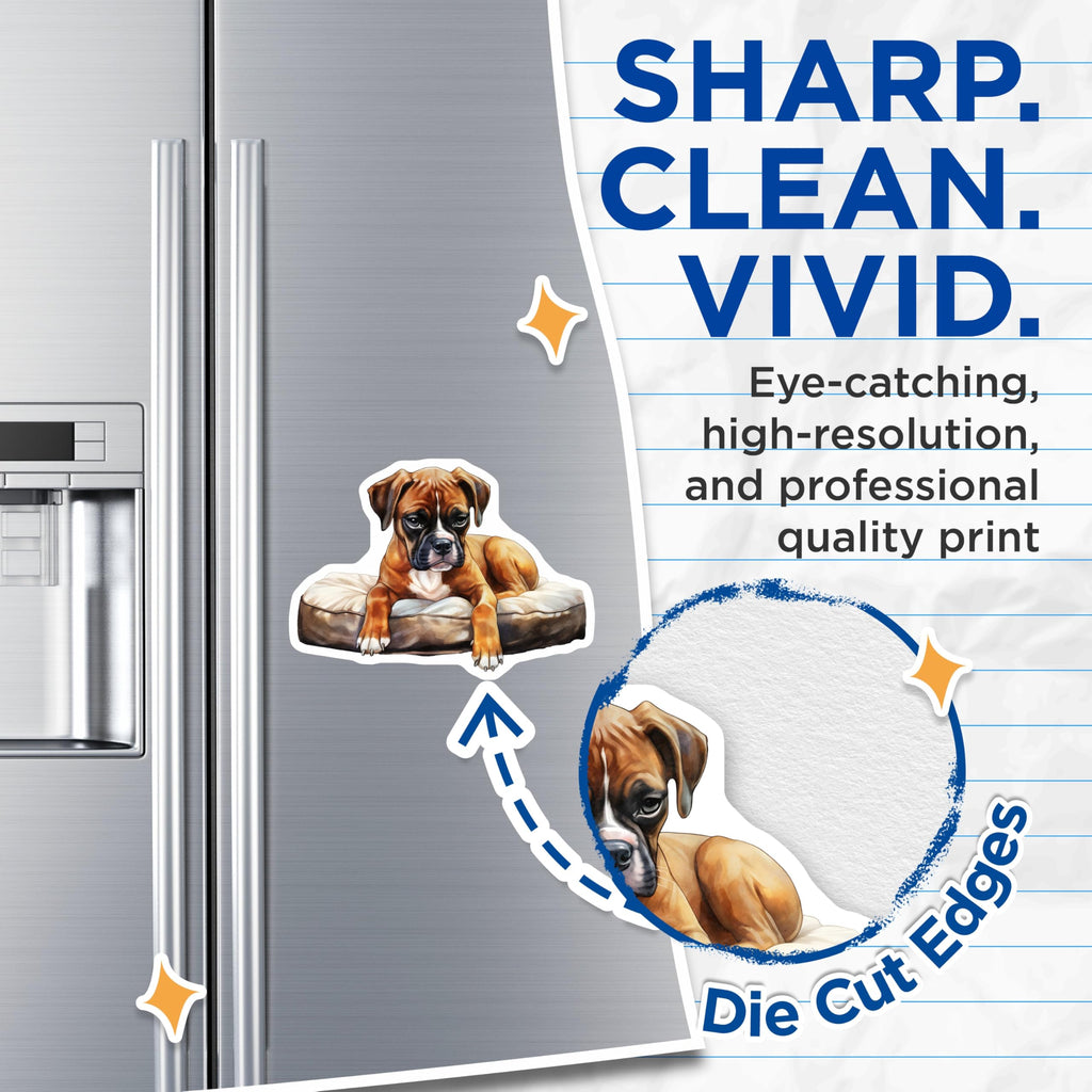 (2 Pack) Boxer Dog Magnets - Cute Puppy Art - Refrigerator Decor - 5" On Longest Side - Premium Magnet - for Cars, Refrigerators, Toolboxes, Lockers - Made in USA - MAG16793
