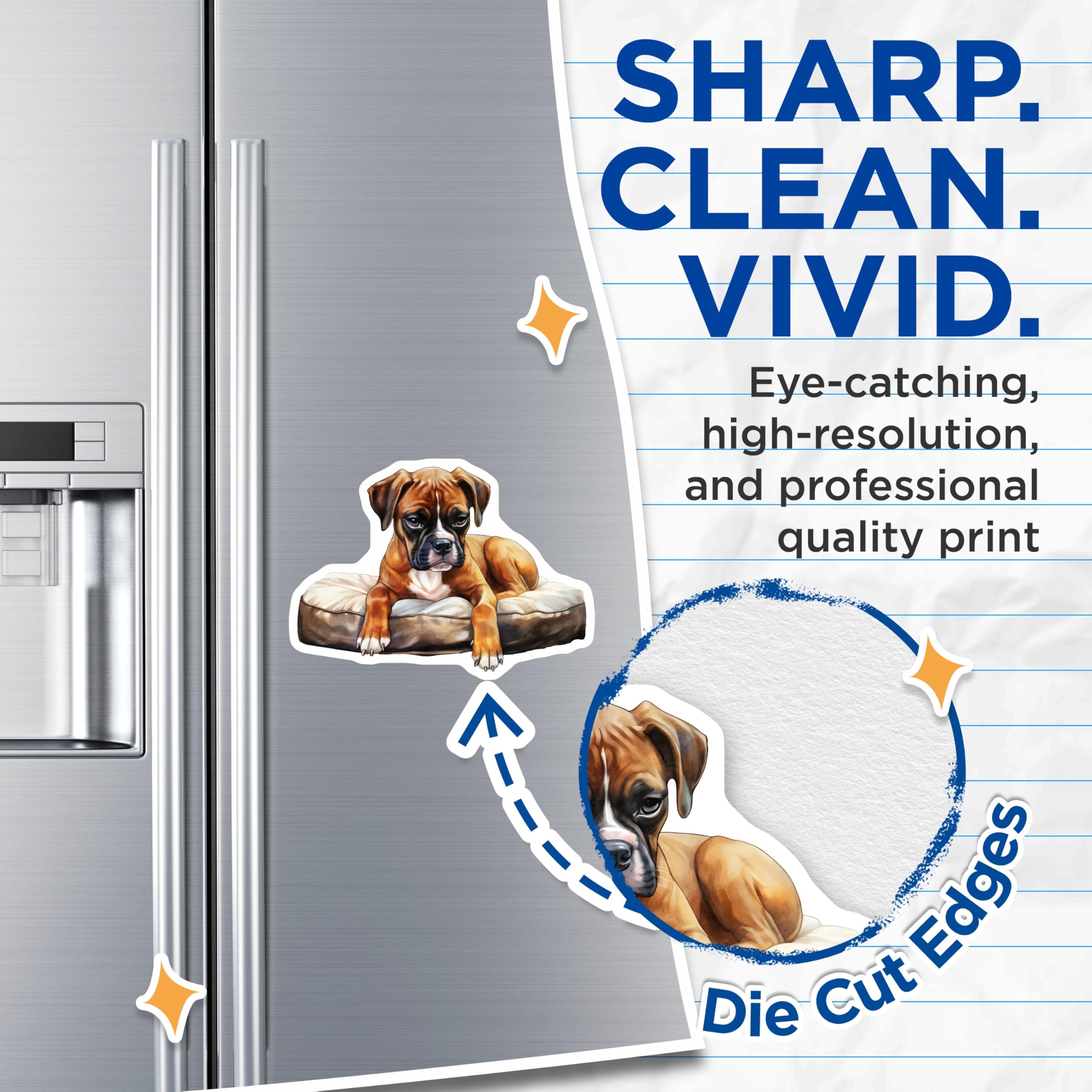 (2 Pack) Boxer Dog Magnets - Cute Puppy Art - Refrigerator Decor - 5" On Longest Side - Premium Magnet - for Cars, Refrigerators, Toolboxes, Lockers - Made in USA - MAG16793