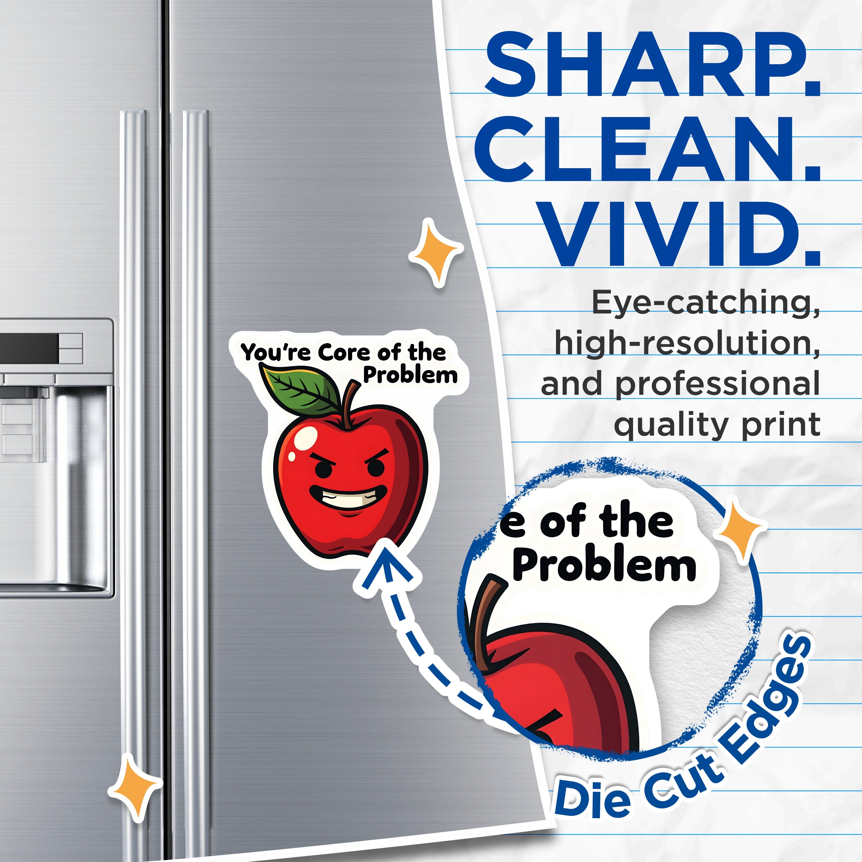 (2 Pack) Core of the Problem Magnets - Funny Apple Quote - Sarcastic Fridge Decor - Teacher Humor - Coworker Gift Idea - 5 Inches On Longest Side - Thick Durable Magnet - Made in USA - MAG36962