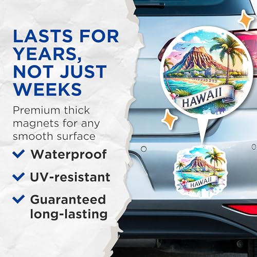 (2 Pack) Hawaii Beach Magnets - Tropical Island - Scenic Ocean View - Travel Souvenir - Vacation Keepsake - 5" On Longest Side - for Cars, Fridges, Toolboxes - Made in USA - MAG6907