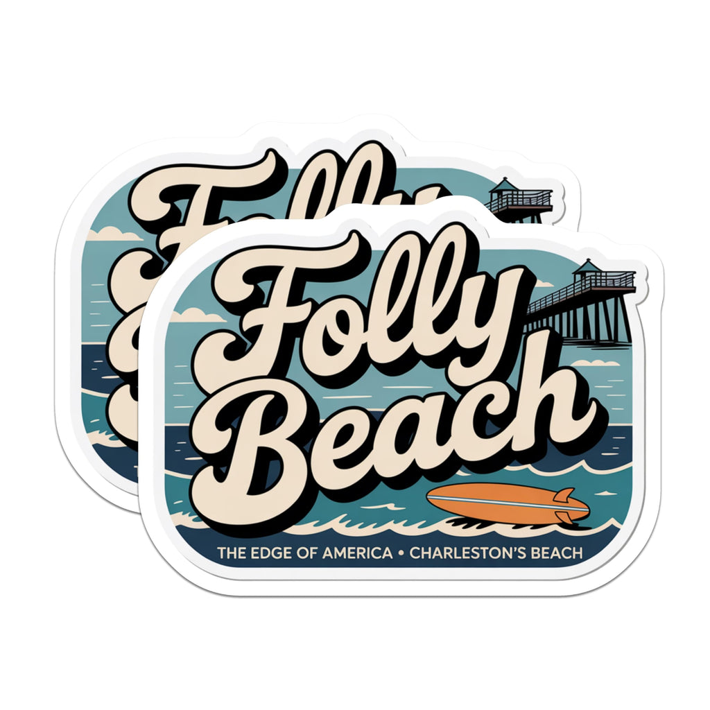(2 Pack) Folly Beach Magnets - Charleston Beach Decor - Surfing Magnet - 5" On Longest Side - Premium Magnet - for Cars, Refrigerators, Toolboxes, Lockers - Made in USA - MAG18063