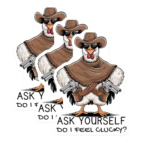 (3 Pack) Clucky Cowboy Decals - Funny Chicken Stickers - Western Animal Decals - 3 Inches On Longest Side - Easy Peel & Apply - Made in USA - 3MCS4478