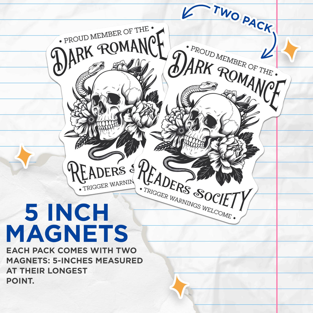 (2 Pack) Dark Romance Reader Magnets - Skull Snake Floral Aesthetic - Bookworm Society Fan Art - 5 Inches On Longest Side - Thick Durable Magnet - Made in USA - MAG22959