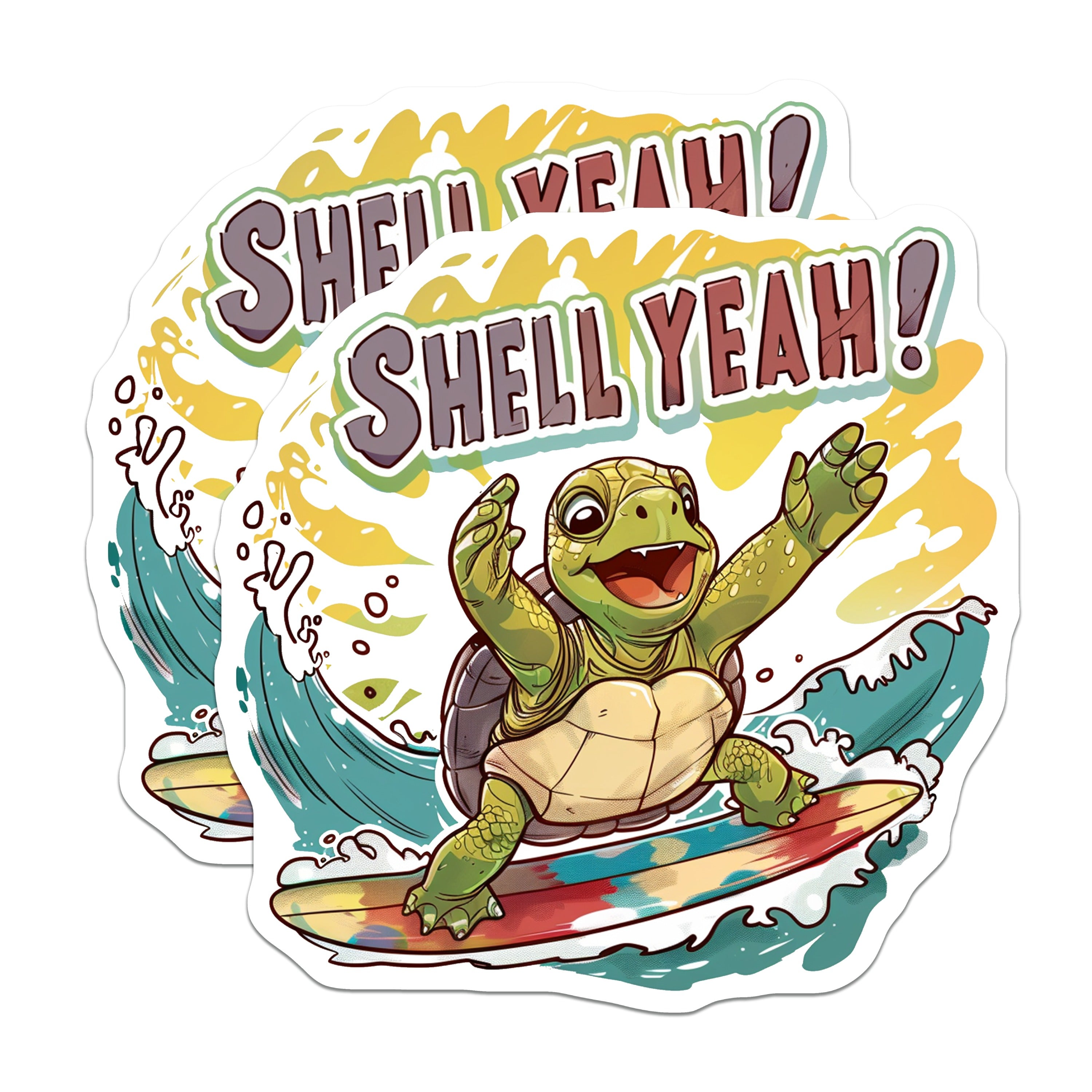 (2 Pack) Surfing Turtle Magnets - Funny Ocean Lover - Shell Yeah Cute Animal Pun - 5 Inches On Longest Side - Thick Durable Magnet - Made in USA - MAG38195