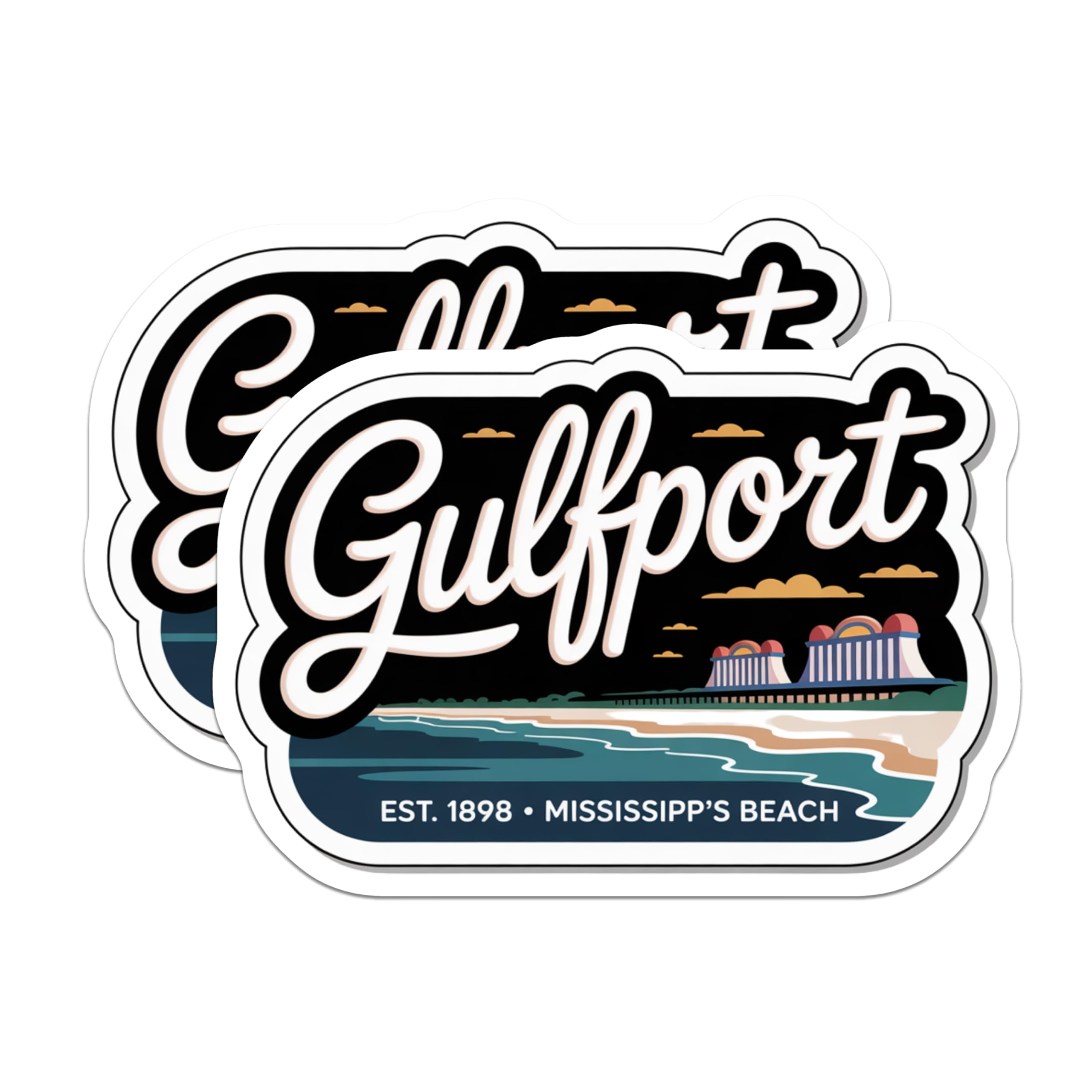 (2 Pack) Gulfport Mississippi Magnets - Mississippi Beach Souvenir - Travel Fridge Decor - 5" On Longest Side - Premium Magnet - for Cars, Refrigerators, Toolboxes, Lockers - Made in USA - MAG17412