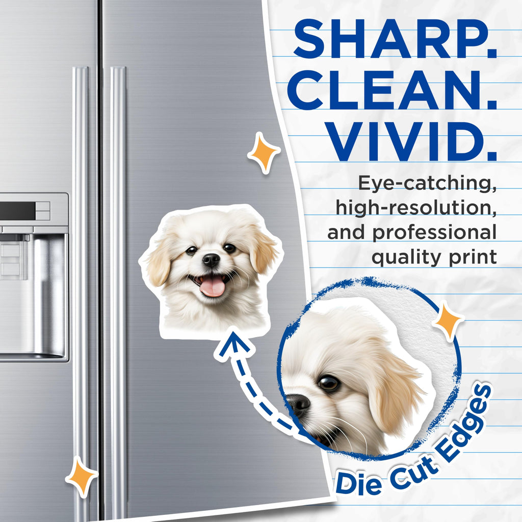(2 Pack) Cute Fluffy Dog Magnets - Happy Puppy Animal Lover - Pet Parent Refrigerator Locker Accessory - 5 Inches On Longest Side - Thick Durable Magnet - Made in USA - MAG26991
