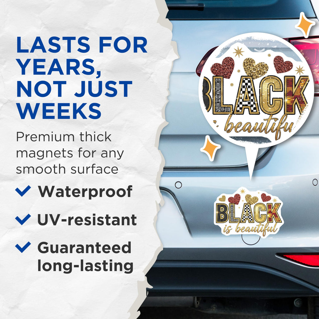 (2 Pack) Black is Beautiful Magnets - African American Art - Inspirational Decor - 5" On Longest Side - Premium Magnet - for Cars, Refrigerators, Toolboxes, Lockers - Made in USA - MAG16516