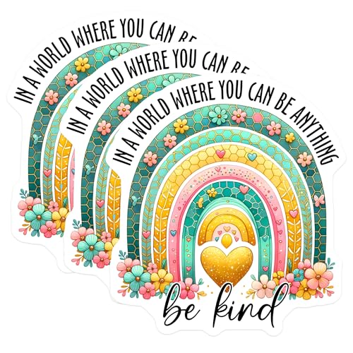(3 Pack) Rainbow Kindness Decals - Inspirational Quote Sticker - Positive Affirmation Decals - 3 Inches On Longest Side - Easy Peel & Apply - Made in USA - 3MCS2008