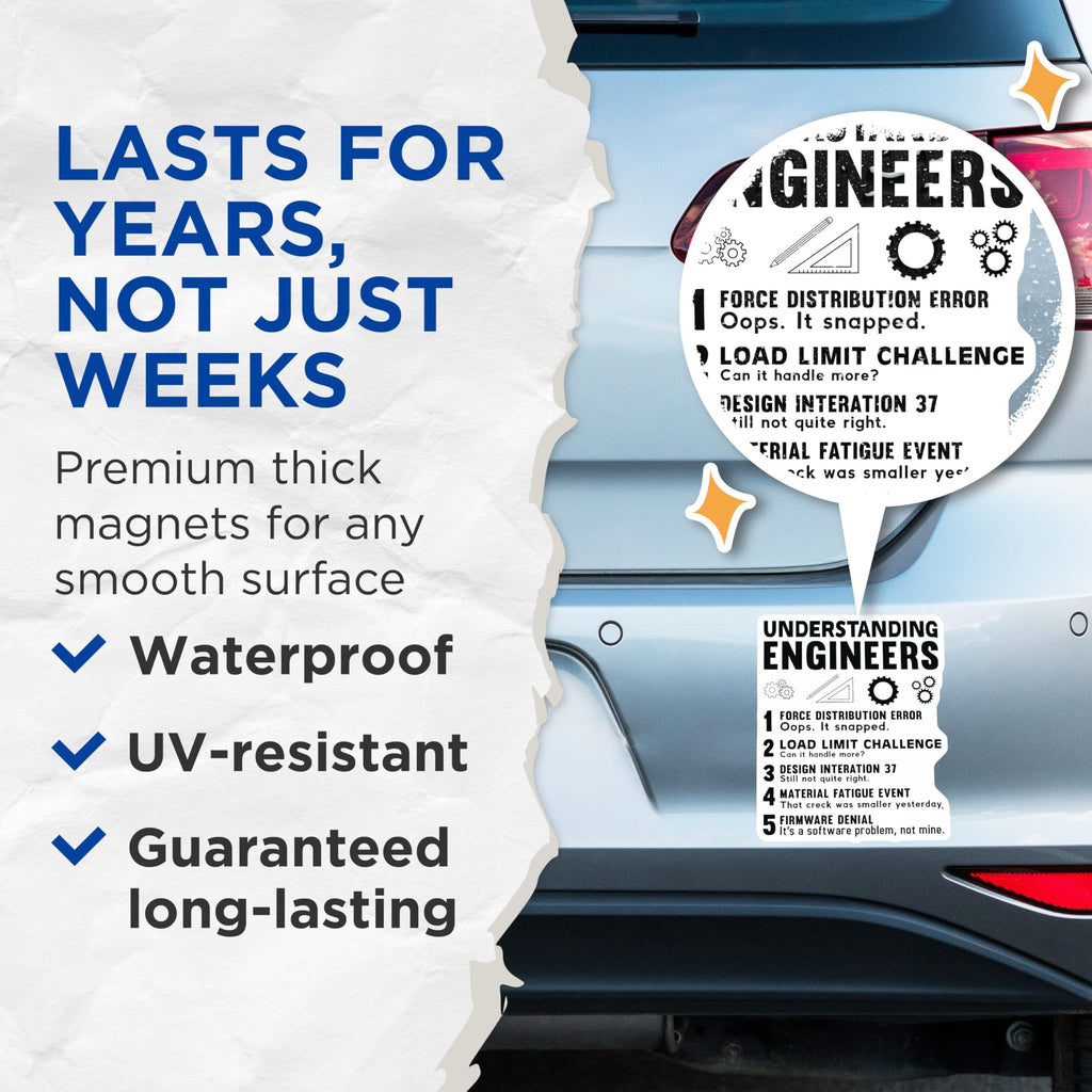 (2 Pack) Understanding Engineers Magnets - Funny Engineering Humor - Mechanical Design Software Problem Solver STEM Decor - 5 Inches On Longest Side - Thick Durable Magnet - Made in USA - MAG20236
