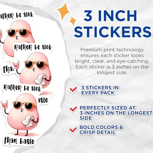 (3 Pack) Rather Be Sick Decals - Funny Blob Vinyl Decal - Laptop Decal - 3 Inches On Longest Side - Easy Peel & Apply - Made in USA - 3MCS8449