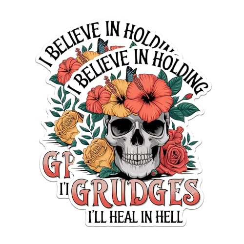 (2 Pack) Skull Flower Stickers - Funny Quote Stickers - Dark Humor Stickers - Gothic Art Stickers - 5" On Longest Side - Sticks to Any Smooth Flat Surface - Made in USA - BMCS2886