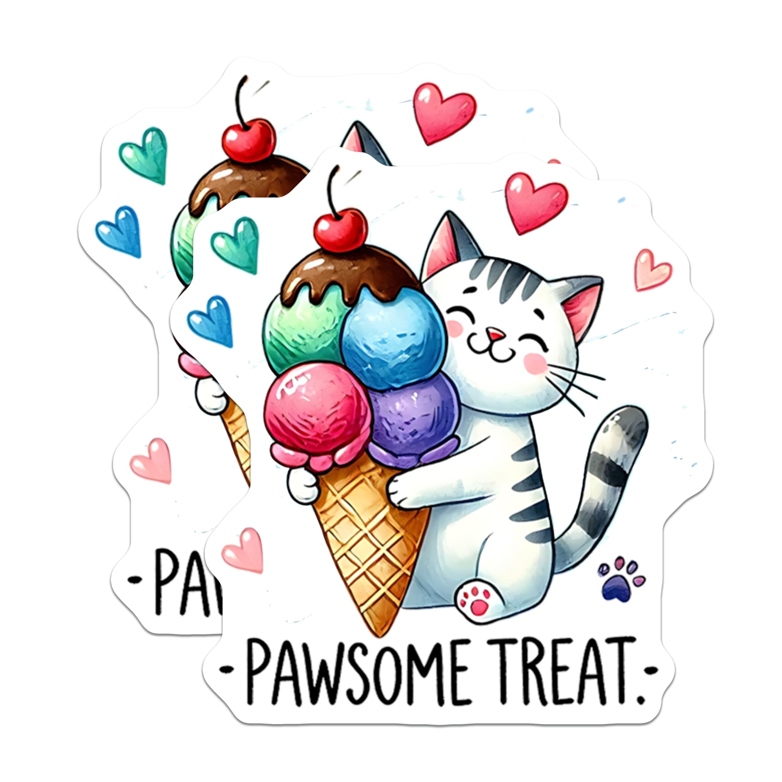 (2 Pack) Cat Ice Cream Magnets - Pawsome Treat - Fridge Magnets - 5" On Longest Side - Premium Magnet - for Cars, Refrigerators, Toolboxes, Lockers - Made in USA - MAG15802