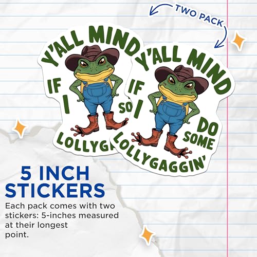 (2 Pack) Funny Frog Stickers - Southern Slang Stickers - Humorous Frog Decal - 5" On Longest Side - Sticks to Smooth Flat Surfaces - Made in USA - BMCS4554