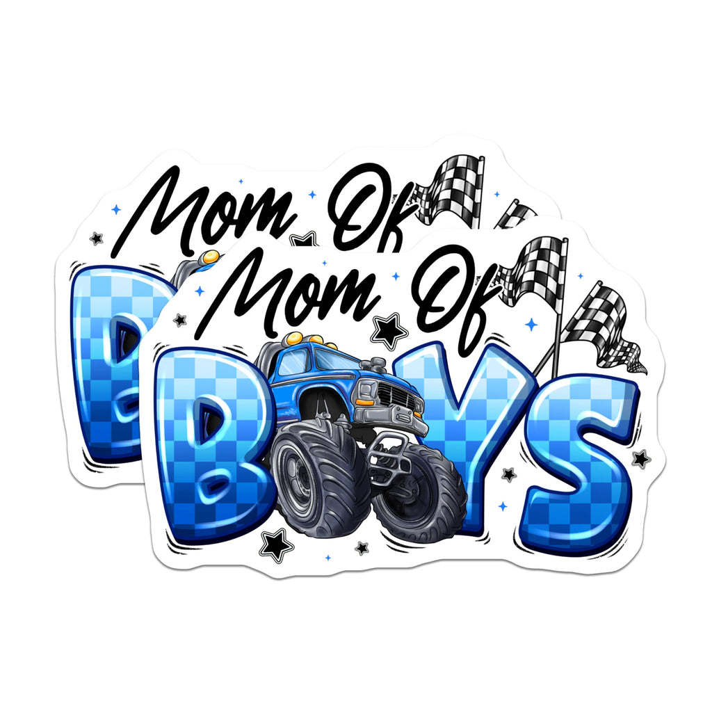 (2 Pack) Mom of Boys Magnets - Monster Truck Lover Mom Life - Racing Fan Mama Accessory - Boy Mom Fridge Decor - 5 Inches On Longest Side - Thick Durable Magnet - Made in USA - MAG28359