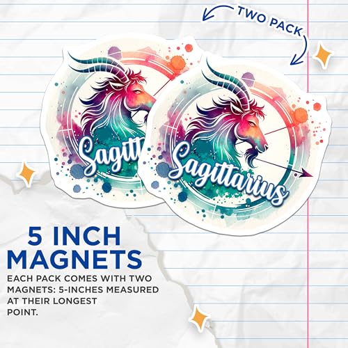 (2 Pack) Sagittarius Magnets - Zodiac Sign - Astrology Decor - Unique Horoscope Magnet - 5" On Longest Side - for Cars, Fridges, Toolboxes - Made in USA - MAG6921