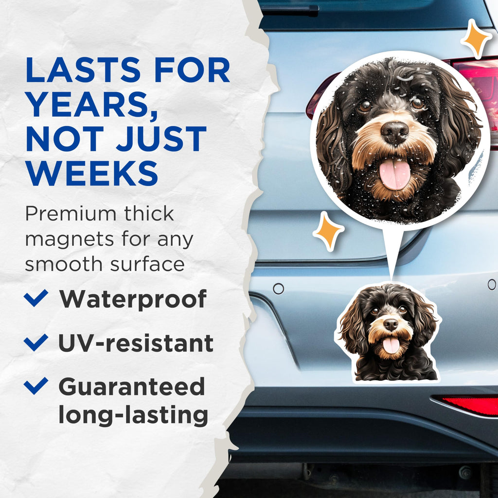(2 Pack) Cute Cockapoo Magnets - Black Tan Dog Art - Happy Doodle Pet Decor - Animal Lover Refrigerator Accessory - 5 Inches On Longest Side - Thick Durable Magnet - Made in USA - MAG30100