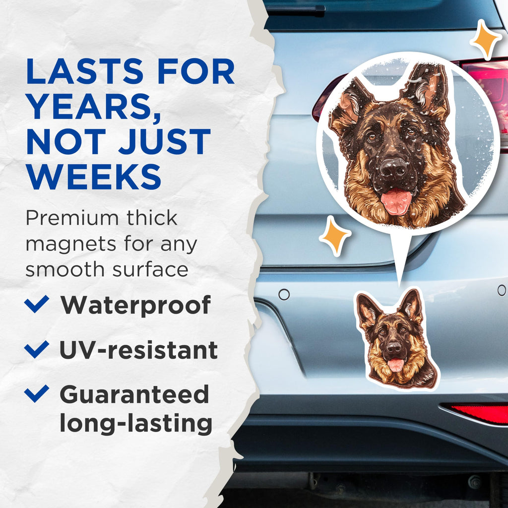 (2 Pack) German Shepherd Magnets - Dog Breed - Fridge Magnet - 5" On Longest Side - Premium Magnet - for Cars, Refrigerators, Toolboxes, Lockers - Made in USA - MAG16937