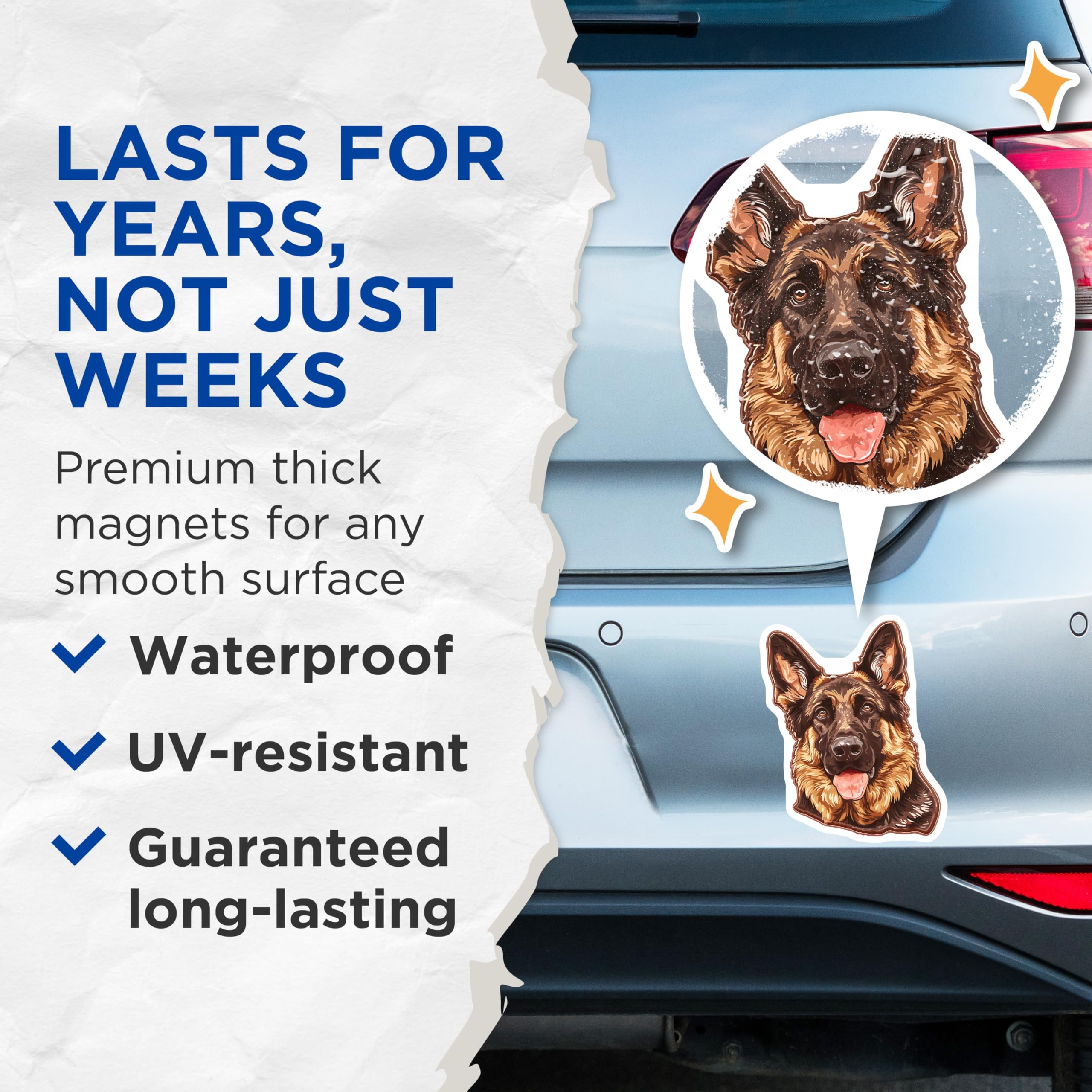 (2 Pack) German Shepherd Magnets - Dog Breed - Fridge Magnet - 5" On Longest Side - Premium Magnet - for Cars, Refrigerators, Toolboxes, Lockers - Made in USA - MAG16937