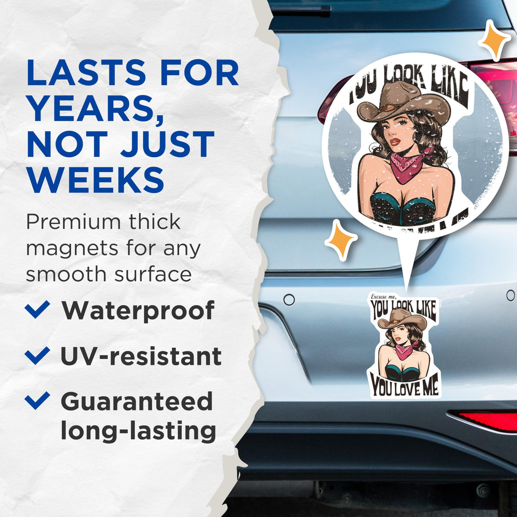(2 Pack) Sassy Cowgirl Magnets - Retro Pop Art Decor - Flirty Quote Refrigerator Magnet - 5 Inches On Longest Side - Thick Durable Magnet - Made in USA - MAG21366