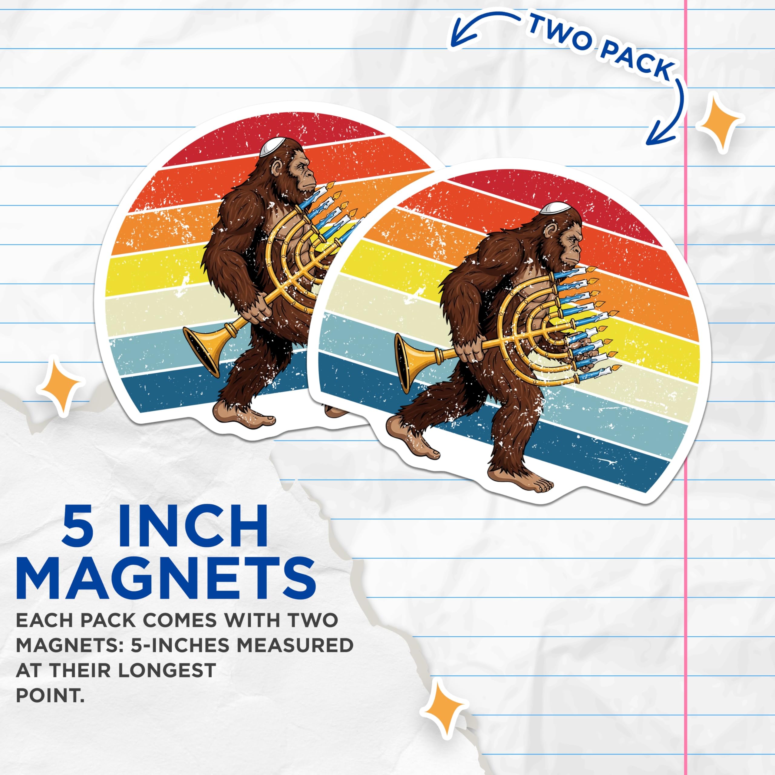 (2 Pack) Humorous Bigfoot Hanukkah Menorah Magnets - Sasquatch Festival of Lights Display - Unique Jewish Holiday Art - 5 Inches On Longest Side - Thick Durable Magnet - Made in USA - MAG21357