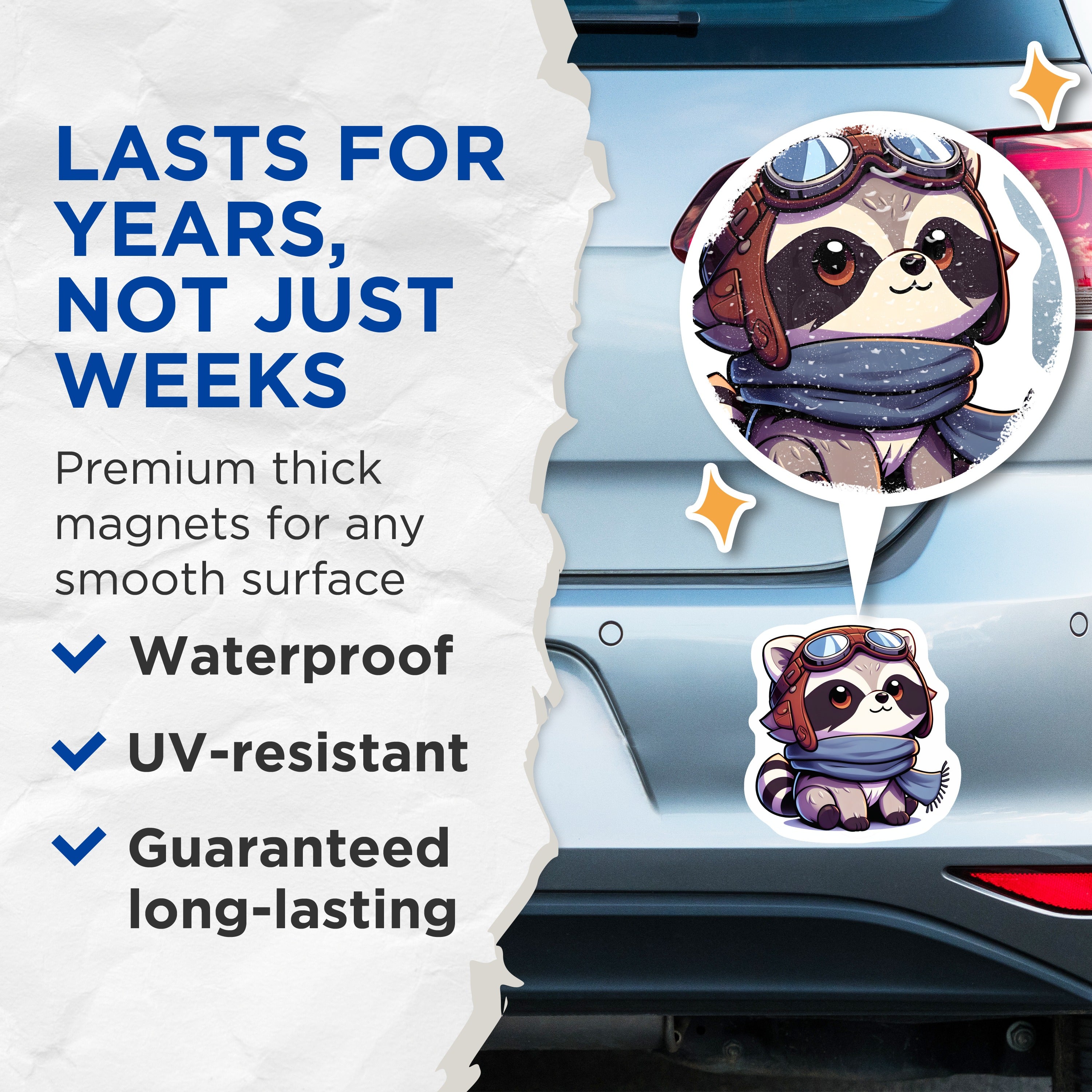 (2 Pack) Cute Raccoon Aviator Magnets - Chibi Animal Lover - Whimsical Pilot Decor - 5 Inches On Longest Side - Thick Durable Magnet - Made in USA - MAG39835