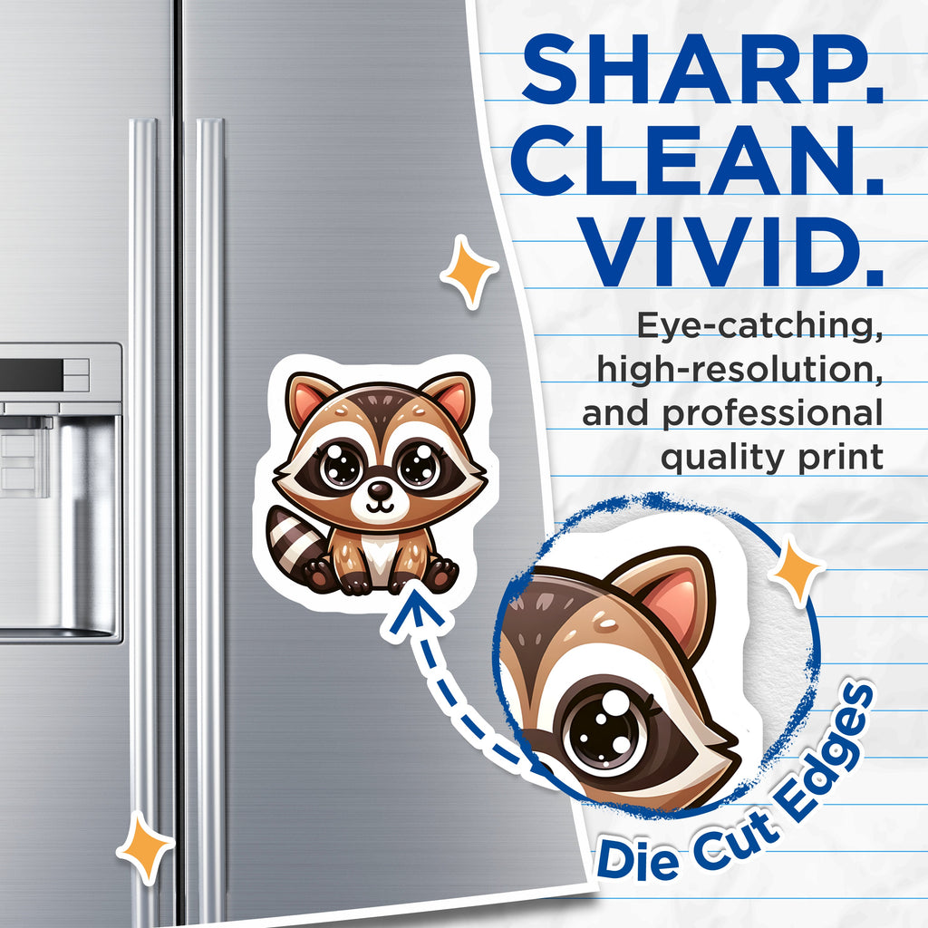 (2 Pack) Cute Raccoon Magnets - Kawaii Woodland Critter Decor - Animal Lover Fridge Accent - 5 Inches On Longest Side - Thick Durable Magnet - Made in USA - MAG37489