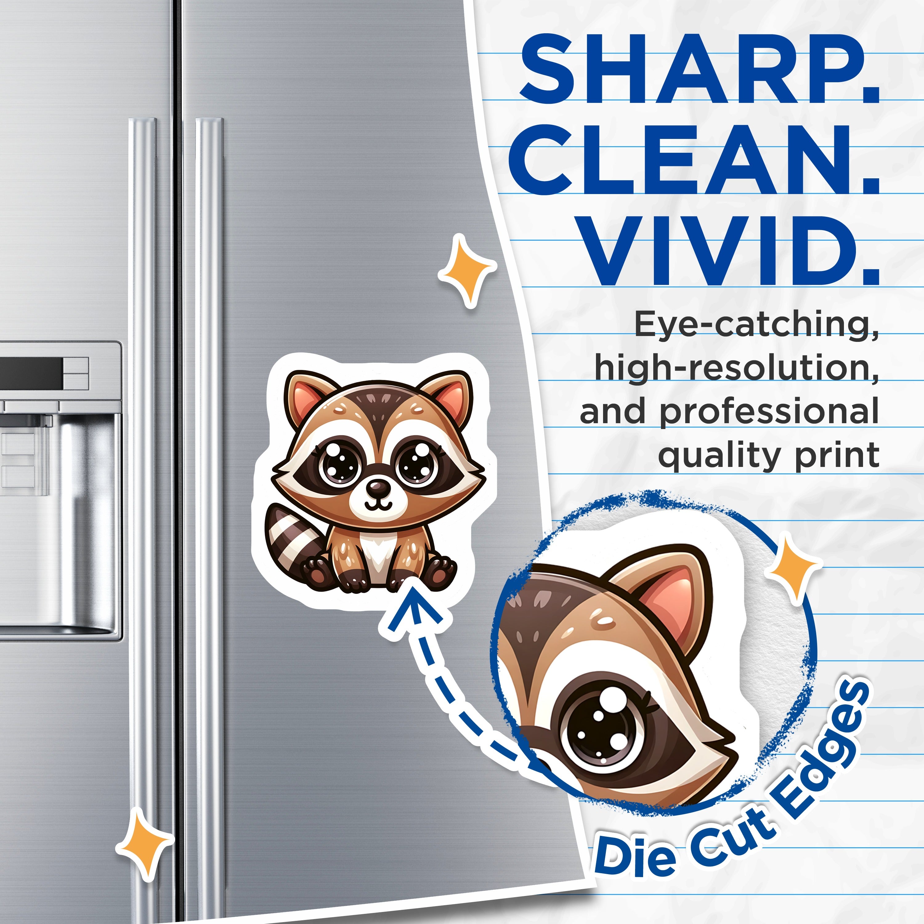 (2 Pack) Cute Raccoon Magnets - Kawaii Woodland Critter Decor - Animal Lover Fridge Accent - 5 Inches On Longest Side - Thick Durable Magnet - Made in USA - MAG37489