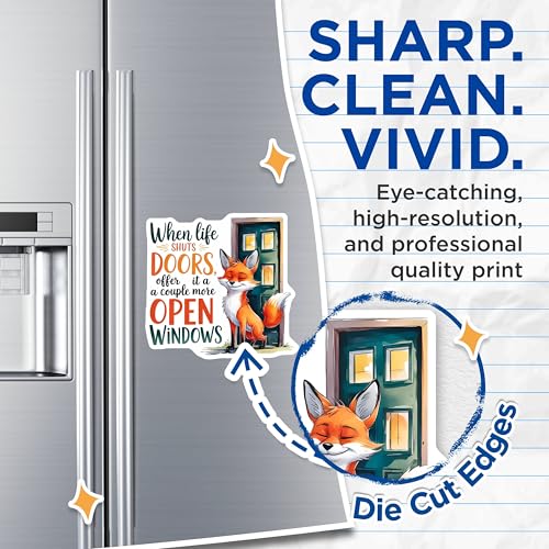 (2 Pack) Inspirational Fox Magnets Magnets - Motivational Quote - Cute Animal Decor - 5" On Longest Side - Made in USA - Sticks to Refrigerators & Metal Surfaces - MAG8756