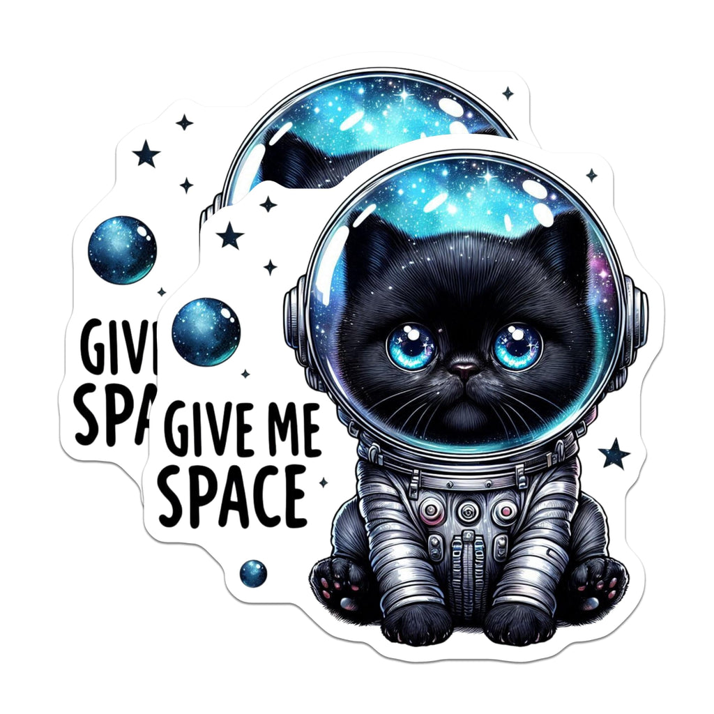 (2 Pack) Give Me Space Cat Stickers - Cute Astronaut Cat Decal - Space Themed Stickers for Laptops and Water Bottles - 5" On Longest Side - Sticks to Smooth Flat Surfaces - Made in USA - BMCS4585