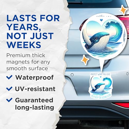 (2 Pack) Protect What You Love Magnets - Keep The Ocean Clean - 5" On Longest Side - for Cars, Fridges, Toolboxes - Made in USA - MAG7963