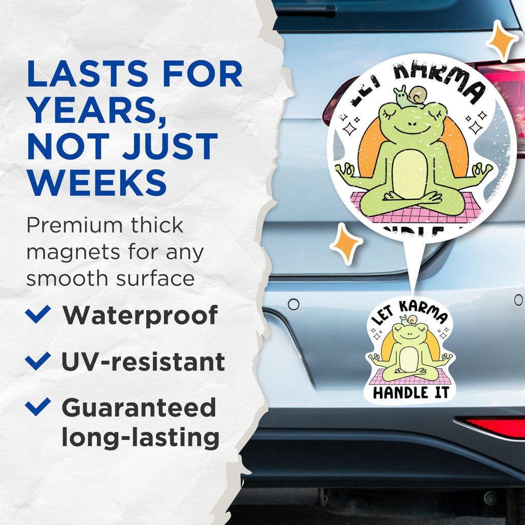 (2 Packs) Let Karma Handle It Magnets - Meditating Frog Peaceful Zen Namaste Magnets - 5 Inches On Longest Side - Premium Magnet - for Fridges, Toolboxes, Cars - Made in USA - MAG2305
