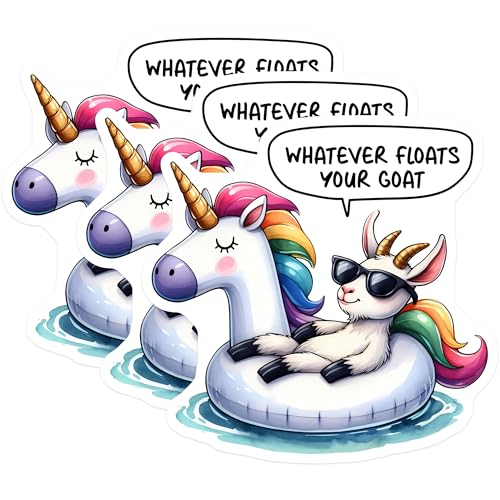 (3 Pack) Unicorn Goat Decals - Funny Whatever Floats Your Goat - Laptop Decal - 3 Inches On Longest Side - Easy Peel & Apply - Made in USA - 3MCS8450