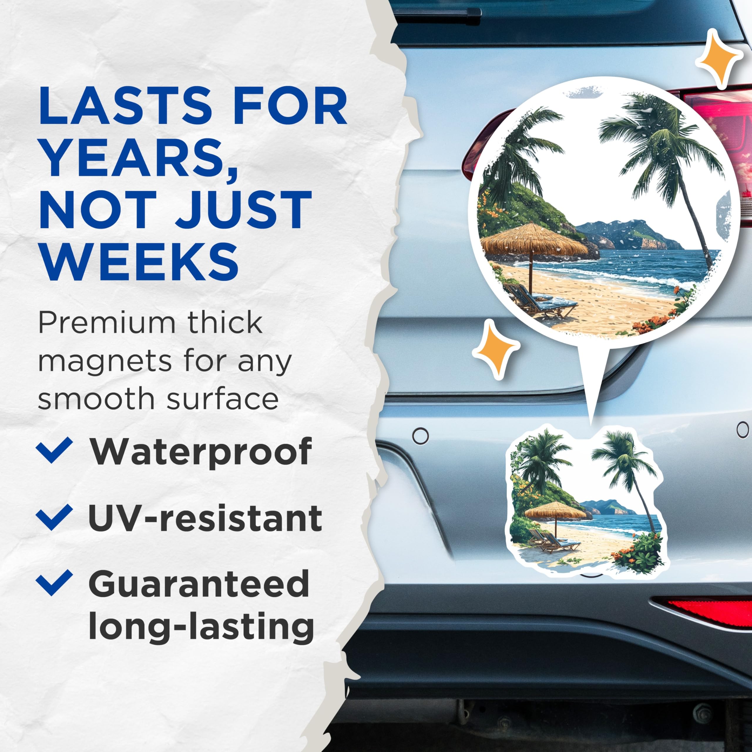 (2 Pack) Tropical Beach Scene Magnets - Ocean View Decor - Vacation Paradise Fridge Art - 5 Inches On Longest Side - Thick Durable Magnet - Made in USA - MAG30575