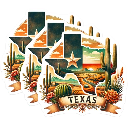 (3 Pack) Texas Decals - State Pride - Southwestern Decor - Laptop Decal- 3 Inches On Longest Side - Easy Peel & Apply - Made in USA - 3MCS5931