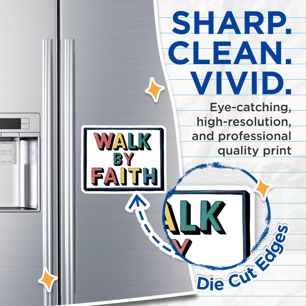 (2 Pack) Walk by Faith Magnets - Christian Inspired Decor - Motivational Fridge Magnets - 5" On Longest Side - Premium Magnet - for Cars, Refrigerators, Toolboxes, Lockers - Made in USA - MAG15684