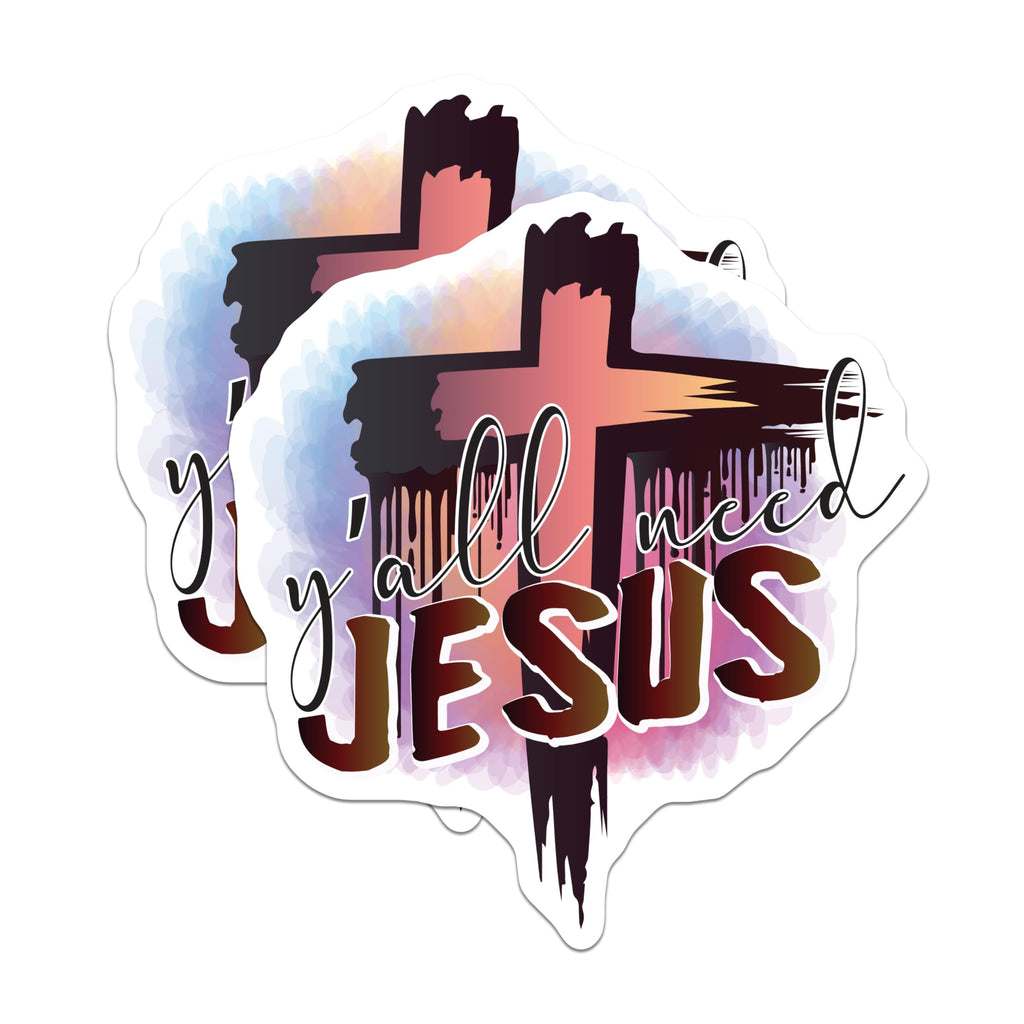 (2 Pack) Yall Need Jesus Magnets - Christian Cross Faith Decor - Inspirational Southern Saying Religious Fridge Locker Magnet - 5 Inches On Longest Side - Thick Durable Magnet - Made in USA - MAG19623