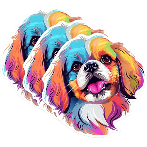 (3 Pack) Cavalier King Charles Spaniel Decals - Colorful Dog Stickers - Laptop Decals - 3 Inches On Longest Side - Easy Peel & Apply - Made in USA - 3MCS0787