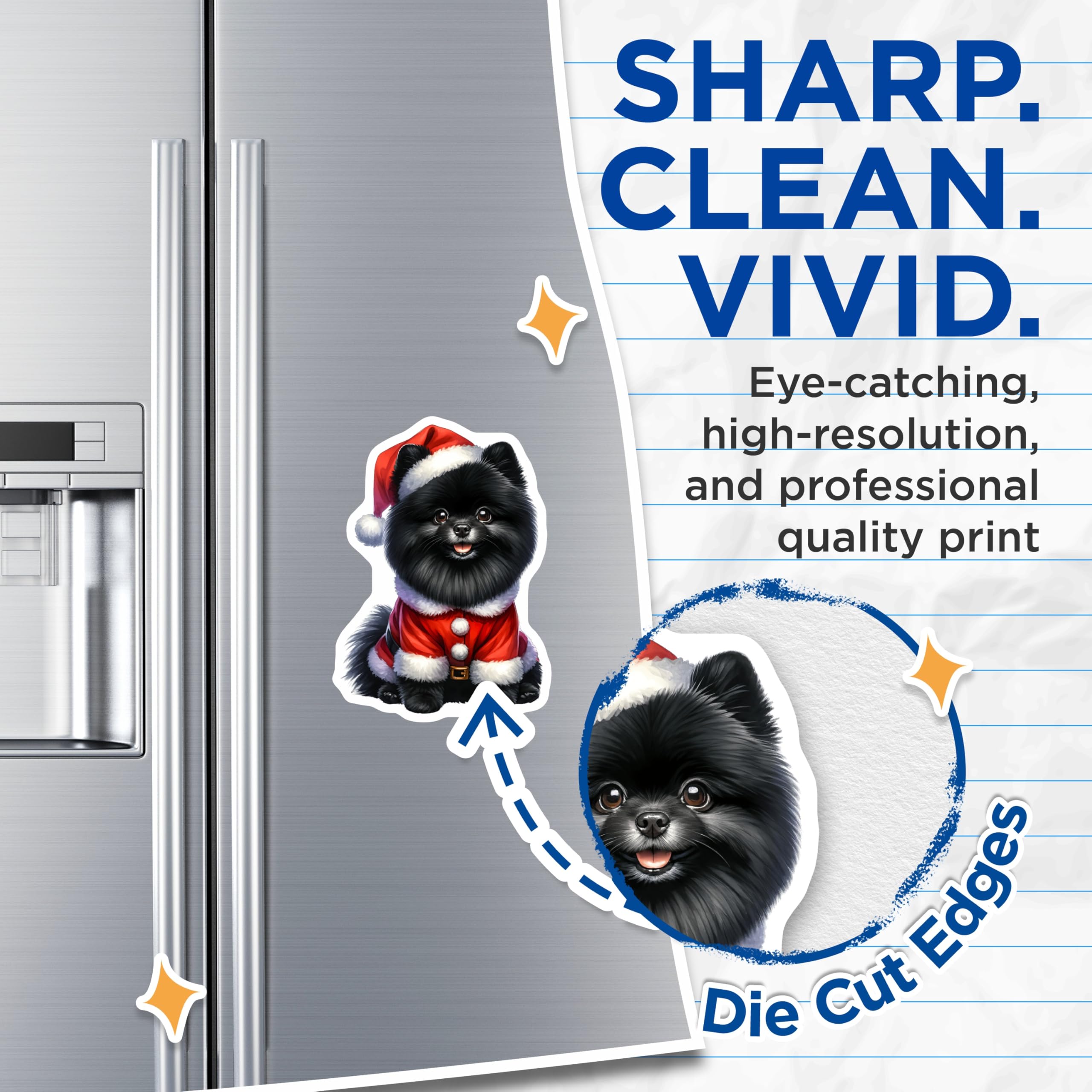 (2 Pack) Black Pomeranian Christmas Magnets - Santa Dog Holiday - Pet Lover Refrigerator Decor - 5 Inches On Longest Side - Thick Durable Magnet - Made in USA - MAG27915