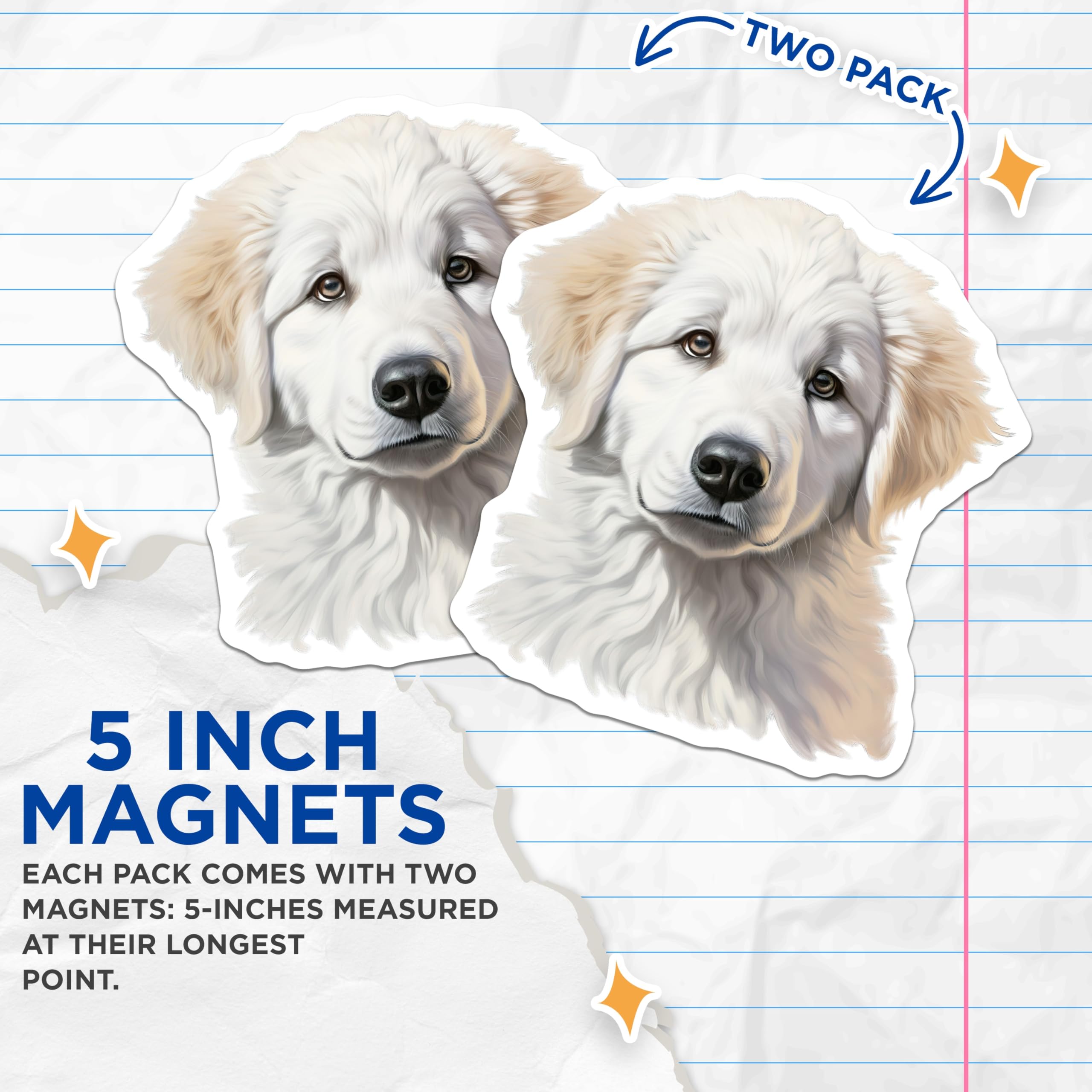 (2 Pack) White Fluffy Puppy Magnets - Dog Lover Decor - Pet Owner Accessory - 5 Inches On Longest Side - Thick Durable Magnet - Made in USA - MAG28227