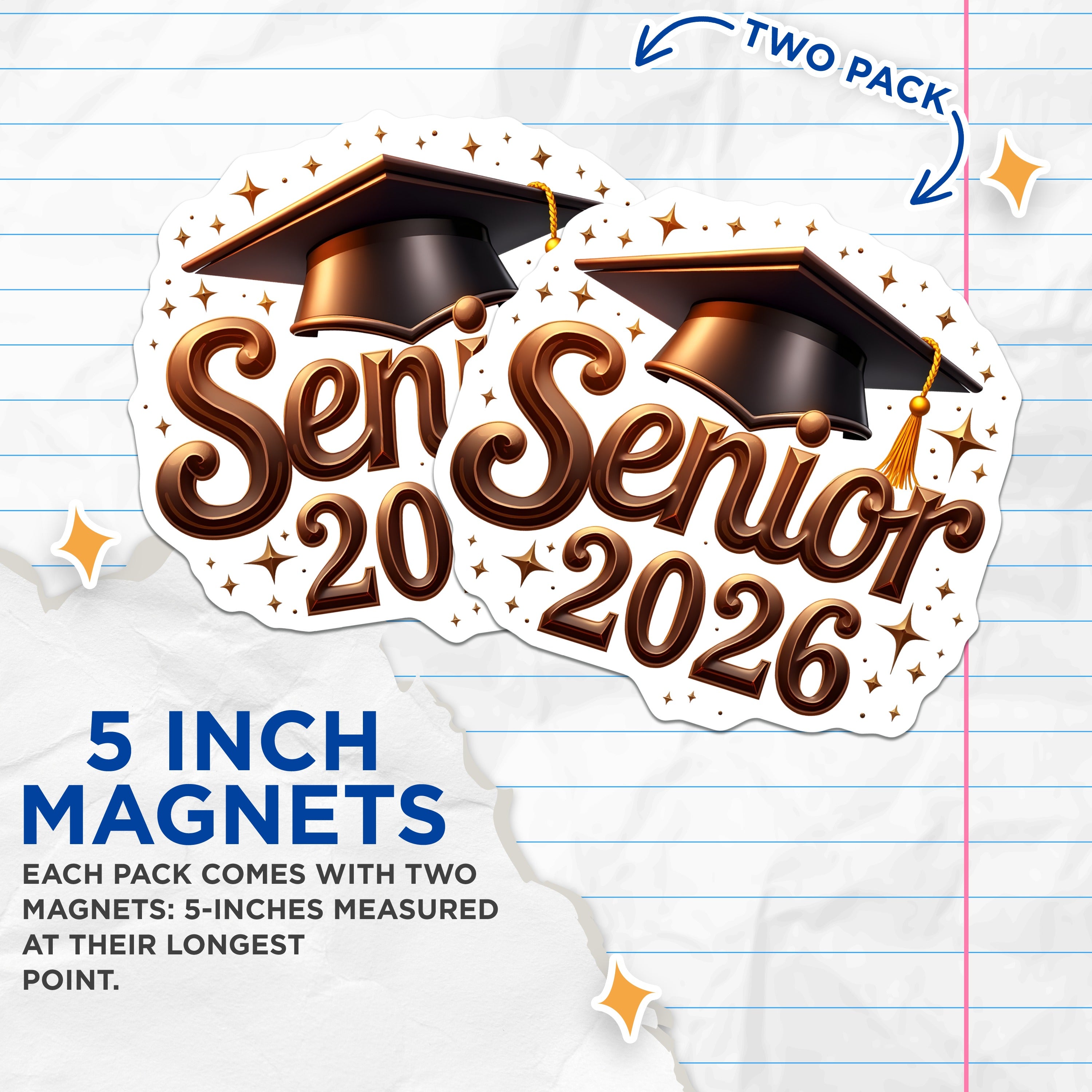(2 Pack) Senior 2026 Magnets - Graduation Class Keepsake - High School College Student Decor - 5 Inches On Longest Side - Thick Durable Magnet - Made in USA - MAG37494