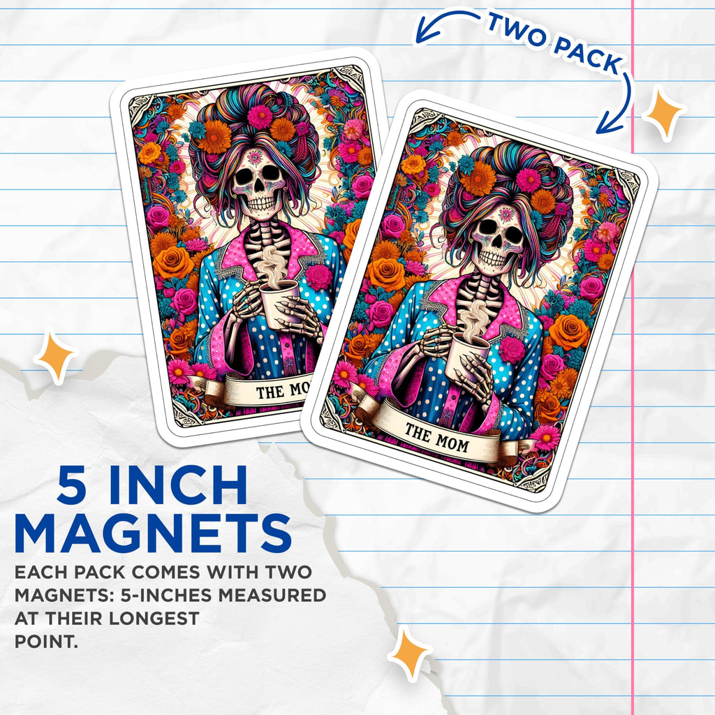 (2 Pack) Sugar Skull Mom Magnets - Day of the Dead Kitchen Decor - Coffee Lover Present for Her - 5 Inches On Longest Side - Thick Durable Magnet - Made in USA - MAG30038